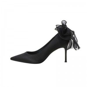 Sharp pointed high heels, thin heels, shallow mouth bow, fashionable silk and satin single shoes, wedding shoes
