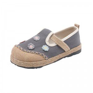 Casual shoes with artistic ethnic style for women, single shoes for lazy people, flat heels, casual shallow mouth, cotton and linen embroidered shoes for women