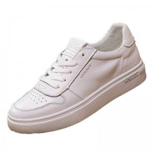 Breathable genuine leather white shoes, women's versatile trendy single shoes, casual flat shoes, slimming board shoes