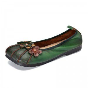 Women's single shoes handmade soft sole round toe small floral contrasting single shoes