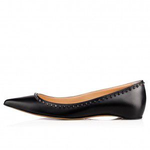 Ladies' black shallow mouth flat bottom rivet single shoe with one foot kick