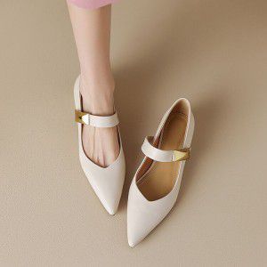 Temperament Single Shoes Sheepskin Shallow Mouth Commuter Low Heel Flat Bottom Mary Jane Single Shoes Female