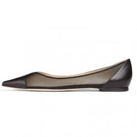 Black and white silver PU mesh pointed flat bottom casual single shoes for one foot kick