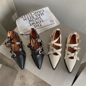 Fashion cross strap pointed shallow mouth single shoe for women, belt buckle, low heel shoe for women