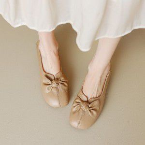 Full leather cowhide, comfortable soft sole, elegant butterfly bow single shoe for women