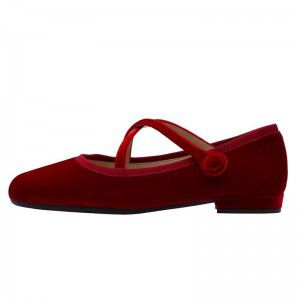 Red and black velvet comfortable flat sole single shoe dance shoes