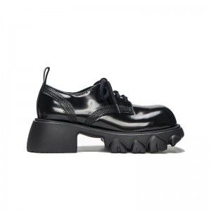 Summer new retro black small leather shoes, women's sponge cake thick soled shoes, square toe, big head, thick matching shoes