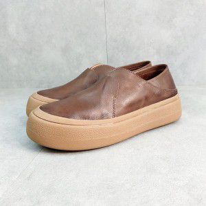 Handmade genuine leather women's shoes, Forest style retro style round toe comfortable sponge cake thick sole artistic single shoes for women