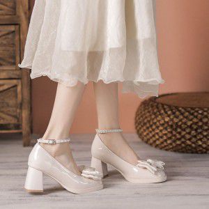Mary Jane Shoes, Girls' High Heels, Versatile, Coarse, Single Style Shoes, Elegant and Elegant Ladies' Shoes