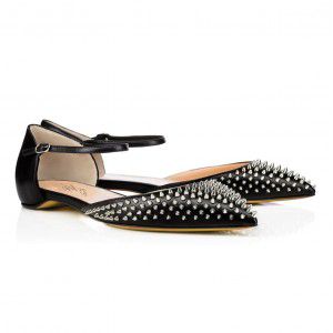 Summer black flat bottomed riveted women's single shoes, pointed toe bag heel, side empty ballet shoes