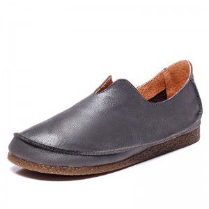 Women's genuine leather flat top layer cowhide artistic fanson women's soft sole round toe retro single shoes for women