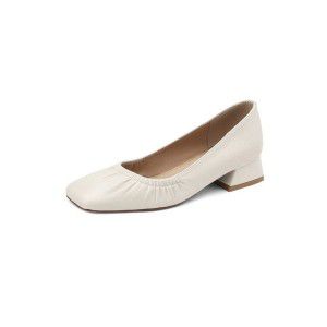 Square toe, thick heel, low heel, single shoe, beige, black, apricot color, versatile and comfortable women's shoes