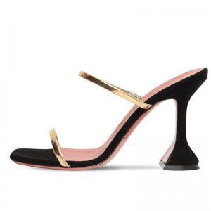 Horseshoe and square toe Mueller sandals, high-heeled banquet