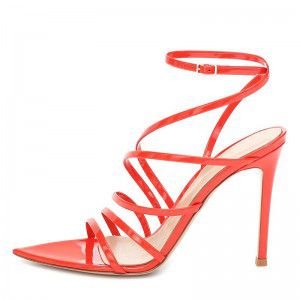 Sharp pointed patent leather ankle buckle, high-heeled party sandals for women