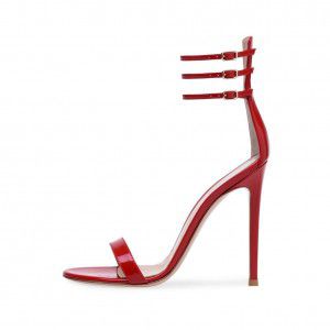 Sexy red patent leather high-heeled sandals, party fashion shoes