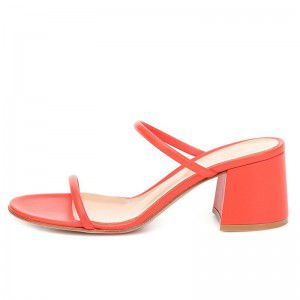 Round headed red black PU thick high-heeled cool mop