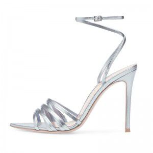 New silver PU pointed high-heeled summer sandals for parties and banquets