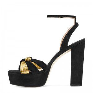 Black nude Yangjing knotted ankle buckle, exposed toe, exposed heel, waterproof platform, thick high-heeled banquet sandals