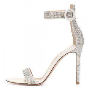 White elegant one-piece high-heeled diamond sandal women's fashion wedding shoes