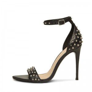 Fashionable open toed rivet buckle high-heeled sandals