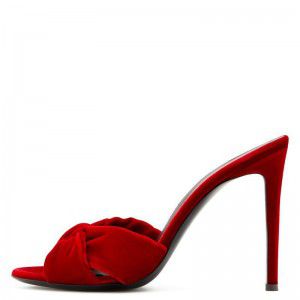 Fashionable women's plus size red black velvet knotted high heels