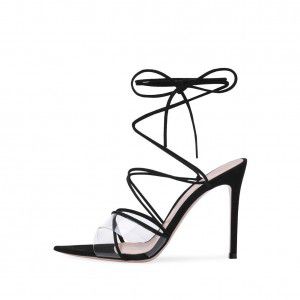 Sexy Black Strap Stiletto Sandals Banquet Fashion