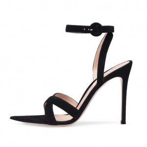 Black cross strap high-heeled pointed sandals for parties