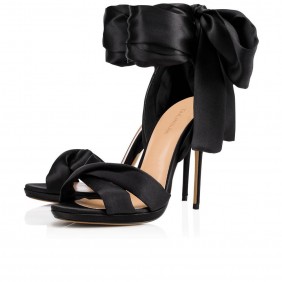 Black and red satin high-heeled sandals, European and American strap fashion shoes