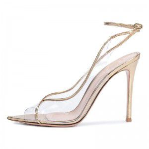 Fashionable pointed slim high-heeled transparent PVC open heel buckle sandals for summer