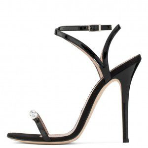 Black one-piece rhinestone high-heeled sandals, evening shoes, fashion women's shoes
