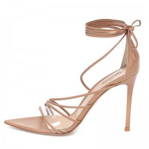 Naked Black PU Pointed Stiletto High Heels PVC Party Strap Sandals