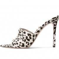 Leopard print high-heeled pointed PVC fashion slippers, large size sandals