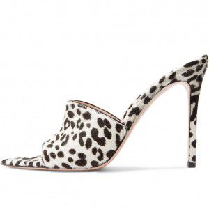 Leopard print high-heeled pointed PVC fashion slippers, large size sandals