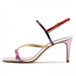 Color blocked PU square toe clip toe high-heeled sandals for banquets