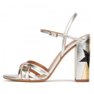 Sexy striped round toe thick heel high-heeled women's sandals