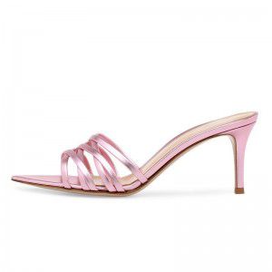 Sharp pointed high heels, pink fashion, summer handmade banquet shoes