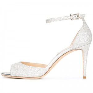 Fashion plus light gold Glitter fish mouth ankle buckle high-heeled sandals