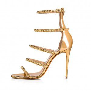 Golden Rivet Stiletto Sandals Fashion Shoes Evening Shoes