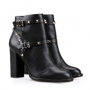 Short boots, women's ankle boots, high heels, thick heels, autumn and winter metal buckle rivets