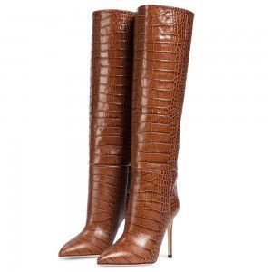 Snake patterned fashionable and sexy knee high leather boots