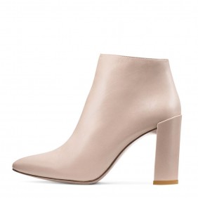 Beige blue black PU pointed thick high-heeled ankle boots