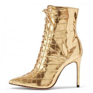 Golden stone pattern, patent leather, snake pattern, PU fashion, pointed toe, slim high heels, short