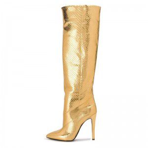 Fashion plus gold Blink patent leather high-heeled boots knee high