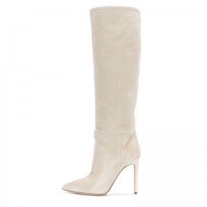Fashionable and sexy knee length solid color leather boots