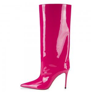 Fashionable and minimalist patent leather pointed high-heeled high-heeled women's boots
