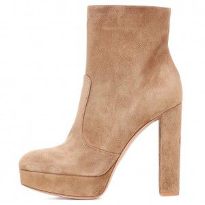 Brown waterproof platform high-heeled ankle boots