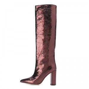 Sharp pointed, thick high heels, winter fashion knee high boots