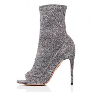 Ultra high heel gray open toed fish mouth ankle boots for spring and autumn