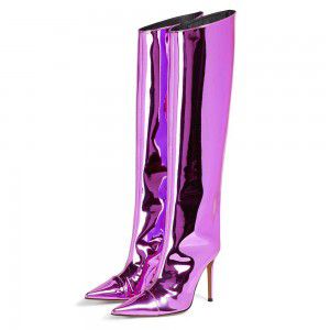 Fashionable and beautiful shiny knee high heels leather boots