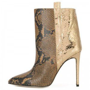 New snake patterned PU pointed high-heeled short boots